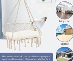 Двойна бежова градинска люлка за двама с възглавници - 4