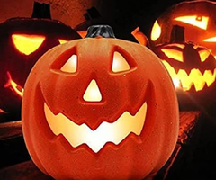 Комплект от 2 светещи тиквени фенера за Хелоуин, многоцветна светлина - 2