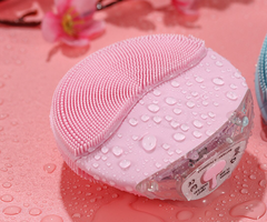 Ултразвукова силиконова четка за почистване на лице, 12 скорости, масажна, розова - 2