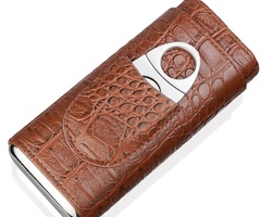 Кожен калъф за 3 пури с кедрово дърво + резачка (крокодилски ефект) - 4