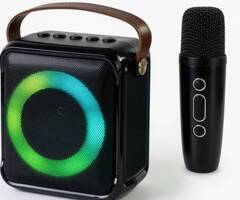 Караоке колонка RK-02 с безжичен микрофон, LED светлини, Bluetooth и FM радио – черна - 2