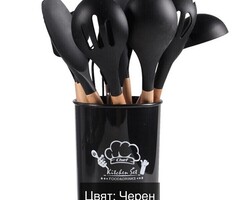 Комплект кухненски прибори от 12 бр. с дървена дръжка - 4